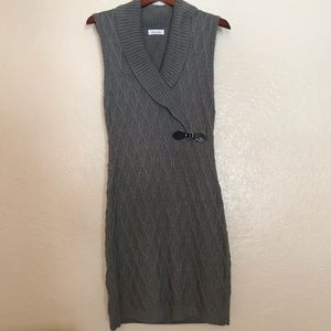 Calvin Klein Knit Sweater Dress Gray Buckle Detail